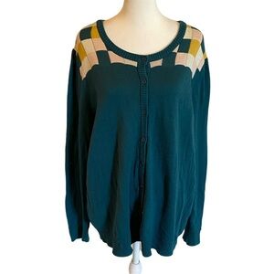 ModCloth Teal Cardigan with Geometric Pattern. Size 3X.